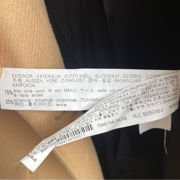 ZARA Classic Manteco Wool Blend Coat MENSWEAR STYLE CAMEL size XS Women's Tan - Picture 8 of 10